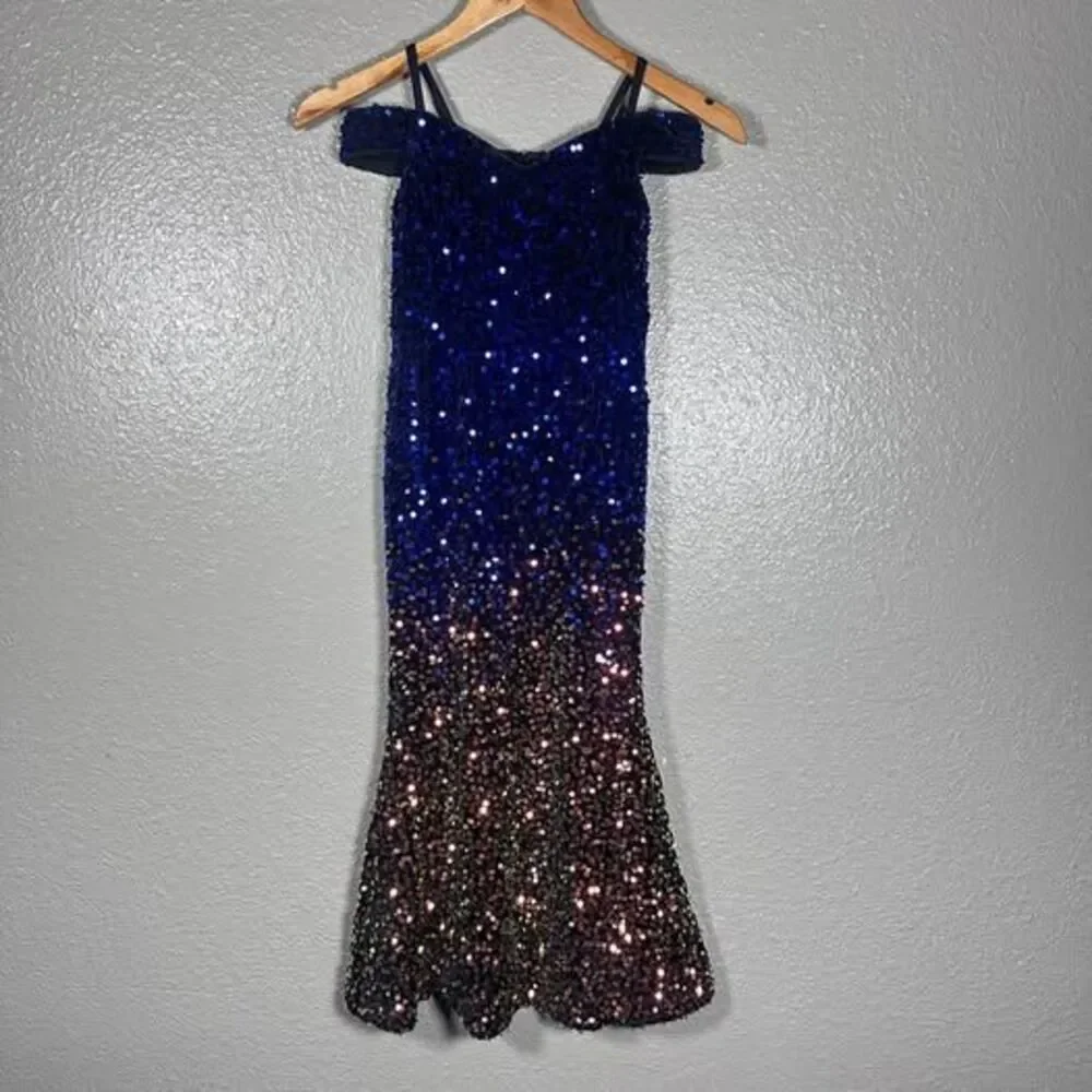 ALISA & LEO Girls Sequin Ombre Mermaid Dress
